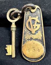 Antique Luxury Hotel George V Large Brass Skeleton Key & Fob Paris France 454