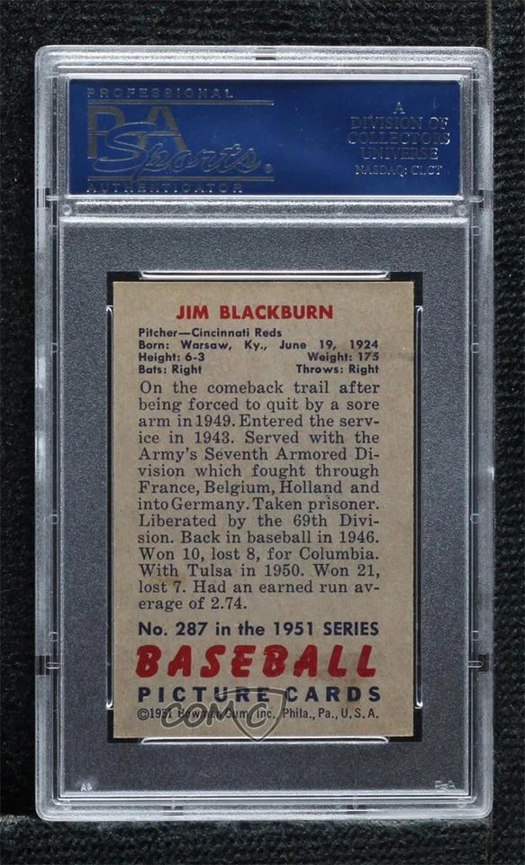 1951 Bowman Jim Blackburn #287 PSA 7 - Image 2 of 2