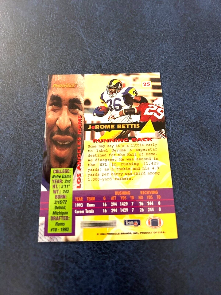 1994 Pinnacle Football Canton Bound Jerome Bettis #25 HOF Factory Set Break NM - Image 2 of 2
