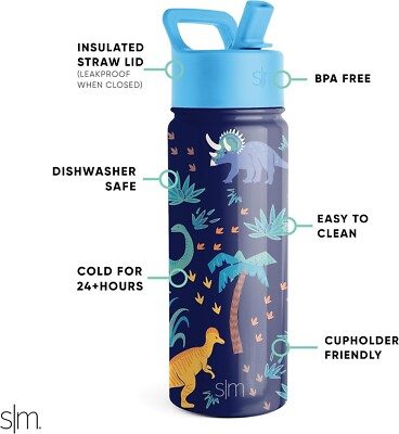 Simple Modern Kids Water Bottle with Straw Lid 18 oz -  Jurassic Jungle