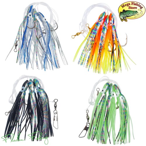 Buy [5 PACKS] 3 X 3/0 Hook Soft Squid Rig Octopus Rigs Glow In Dark Luminous Pink Purple Blue - Foto 13