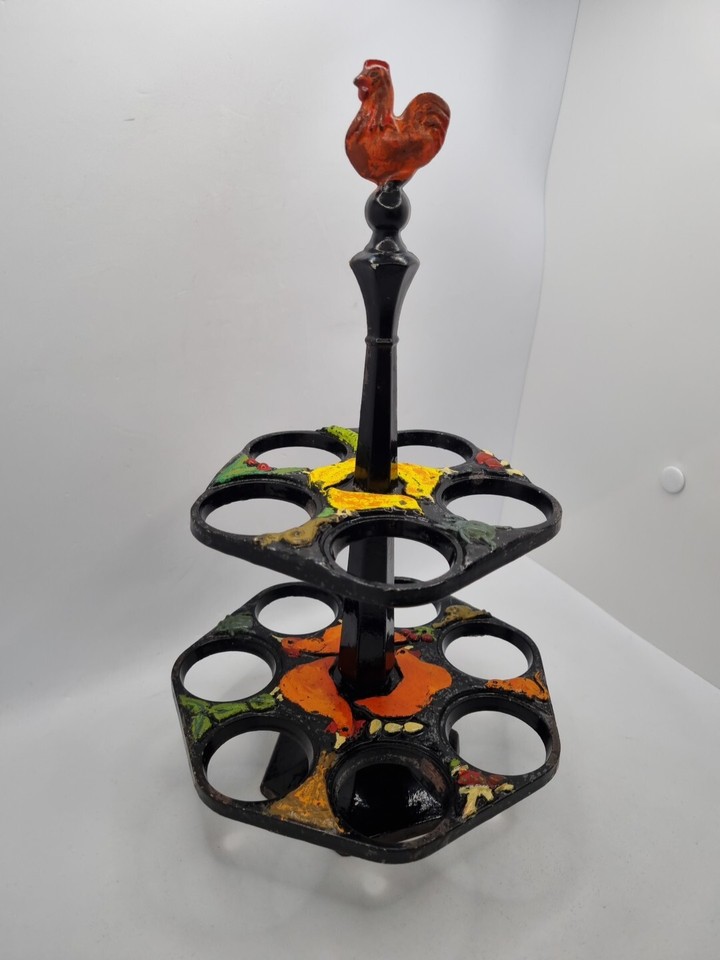 Vintage Cast Iron Egg Holder Hen Dozen 12 Eggs Stand Black With Hand Finish eBay