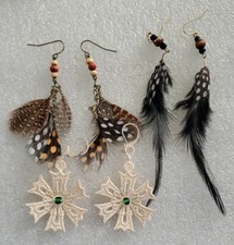 Vintage 2 Dangle Feather paired Earrings Other One