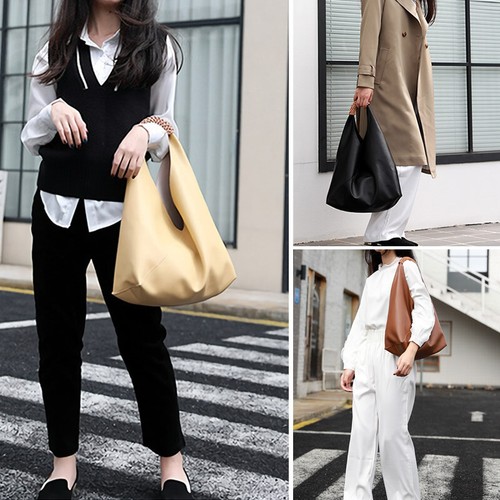 Raw Edge Leather Triangle Tote Hobo Shopper Shoulder Bag Sack Braided Handle - Picture 9 of 15