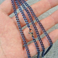 Pure Titanium Anti-allergy Necklace 3.5mm Wide Flat Curb Chain Blue Color 
