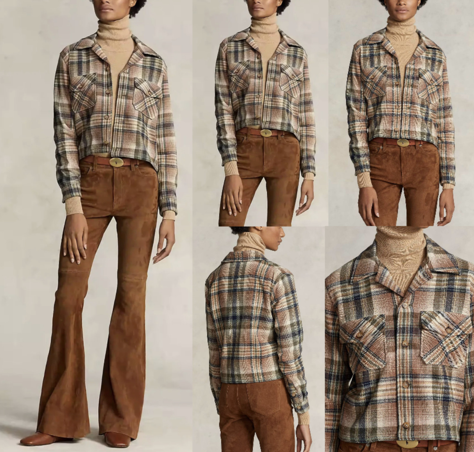 Polo Ralph Lauren Check Cropped Shirt-Jacket Italian Tweed Wool Shirt Jacket XS