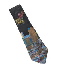 Mark Alexander City Christmas Denver Santa Flying Over City Novelty Silk Necktie