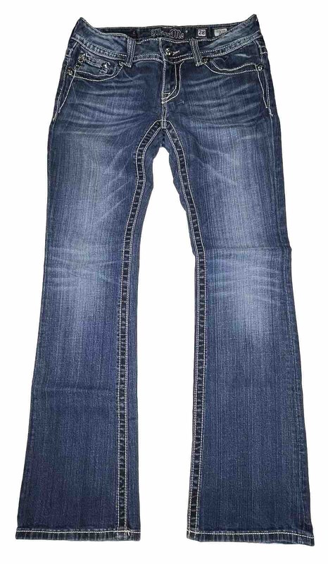 Miss Me Low Rise Boot Cut Jeans Size 28 (Waist Measures 31”) Embellished JP6545B