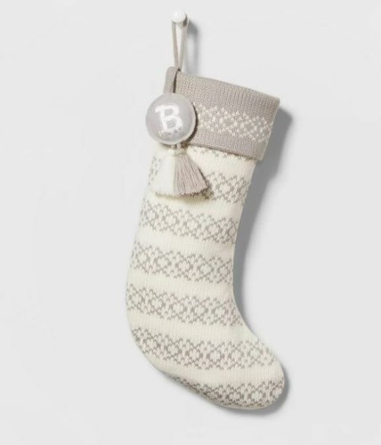 Knit Fair Isle Monogram Christmas Stocking Gray/white A D C E F J H J K L M O Z - 第 2/26 張圖片