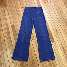 1970s Patched Wide Leg Bell Bottom Jeans, Waist 28"
