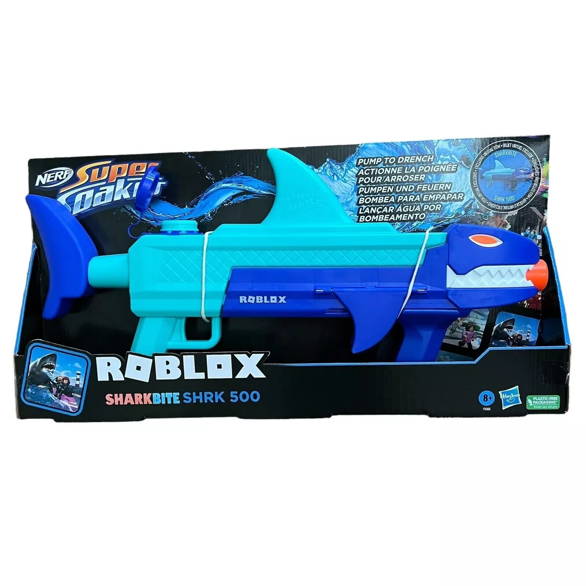 NERF Super Soaker Roblox SharkBite SHRK 500 Gun and Virtual Item Code NEW