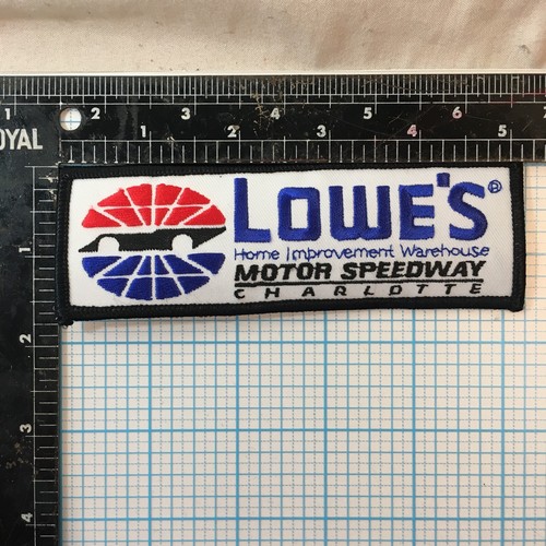 VINTAGE NASCAR LOWE'S CHARLOTTE MOTOR SPEEDWAY 5.25" IRON ON PATCH BLACK OUTLINE