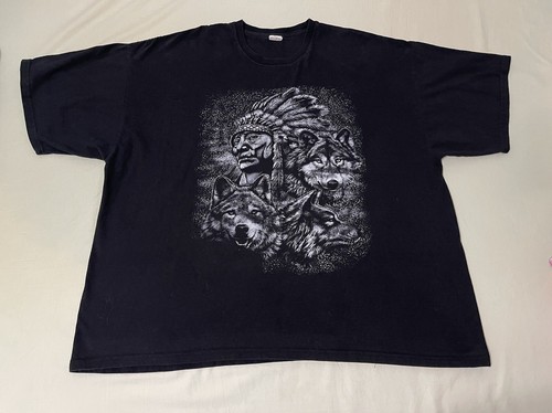 Vintage Native American Aztec Wolf Graphic T Shirt Men’s Size 3XL Black