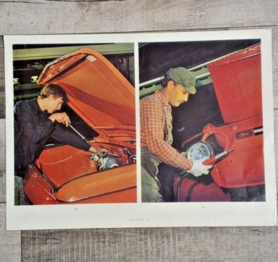 Vintage art poster of the USSR era in 1987 Workflow assembling a car ZAZ