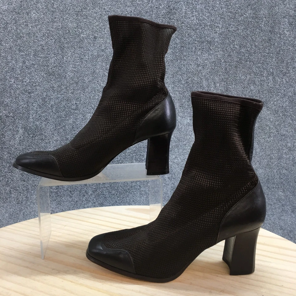 Ann Marino Botas Mujer 8 M Punta Cuadrada Botines Tacones Tela Marrón Pull On Foto 2 de 4