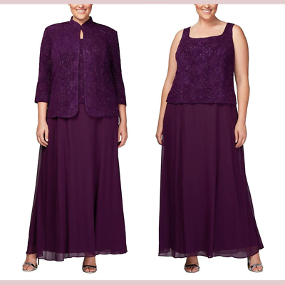 NEW $229 Alex Evenings [ 22W ] Mock Two-Piece Gown with Jacket in Eggplant  J1322 | eBay