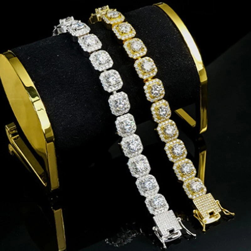 11 мм D VVS1 муассанит Halo теннис браслет ожерелье 925 пробы хип-хоп - Изображение 4 из 4