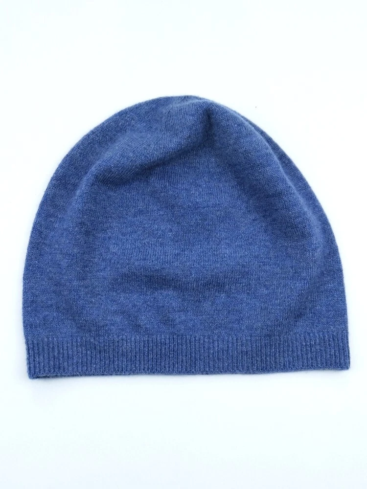 J. Mclaughlin Light Blue Navy 100% Cashmere Olly Cuffed Beanie Knit Hat Luxe Blue Jay | Cashmere Wheelock Knit main image 4
