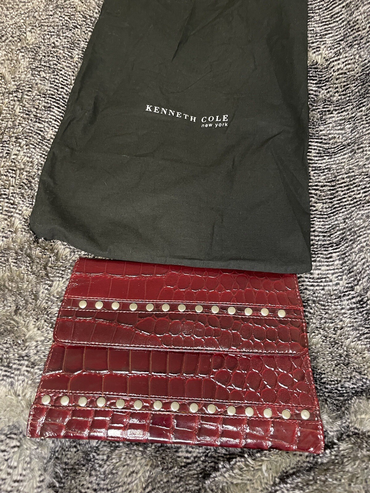 Kenneth Cole Burgundy Faux Crocodile Leather Clutch Purse