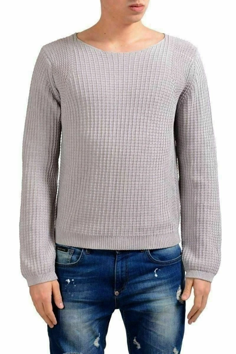 Malo Men s Boat Neck Gray Heavy Knitted Sweater US M IT 50