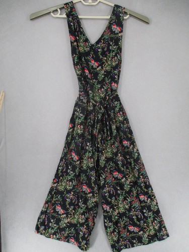 Princess Highway Jumpsuit Womens 14 Black Green Tie Belted Floral Boho Wide - Picture 9 of 15