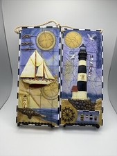 Set Of Two Nautical Wall Plaques 3D Wall Art Sailboat Ocean Lighthouse Hanging