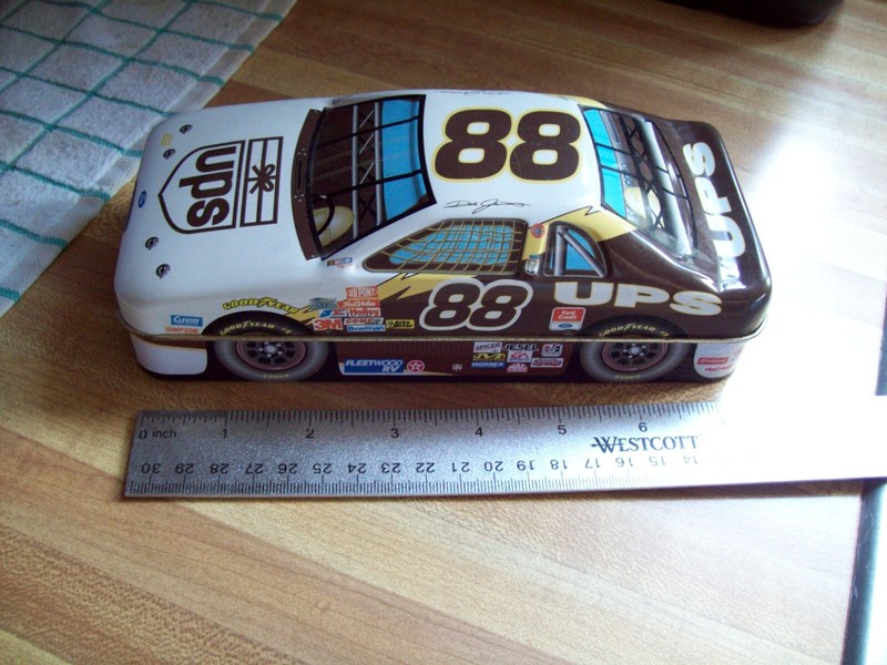 DALE JARRETT #88 EMPTY METAL COLLECTOR CAR TIN approx. 7.75" X 3.5" X 2.5" 