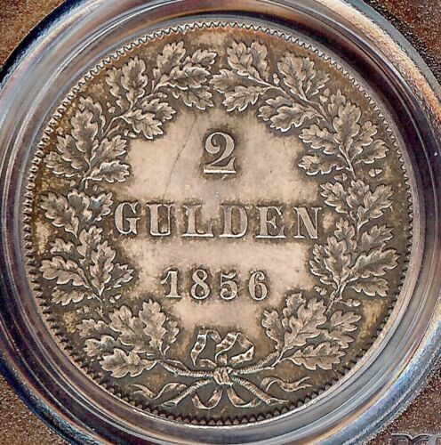 German States Frankfurt 1856 Two Gulden Coin Thaler PCGS MS 64 F.STG/STG UNC - Picture 3 of 3