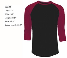 3/4 Sleeve Plain T-Shirt Baseball Raglan Jersey Sports Men's Tee Black Red M