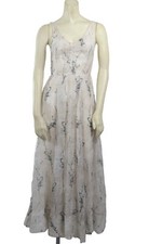 H&M Conscious White Floral Linen Maxi Dress Sz 4 Sleeveless V Neck Flare Boho