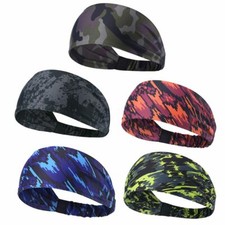 5Pcs Mens Women Moisture Wicking Wide Non-Slip Sport Headband Sweatband Yoga Gym