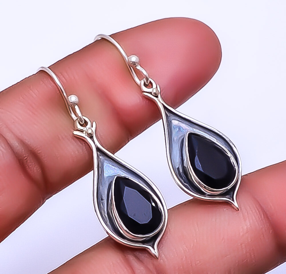 Black Onyx 925 Sterling Silver Bali Earring 1.64