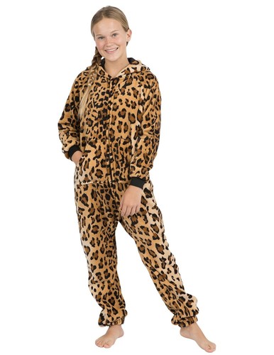 Footed Pajamas - Cheetah Spots Kids Hoodie Footless Chenille One Piece - Picture 3 of 4