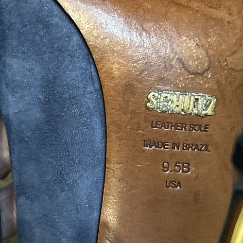 Schutz women's Blue Suede pointed toe Gold Stiletto Heels pumps sz 9.5 - Picture 6 of 10