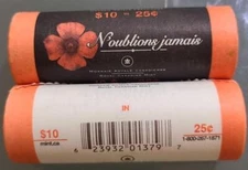 Canada - 2004 & 2008 Poppy 25 Cents UNC Roll with Original RCM Package