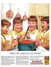 1956 Franco American Spaghetti Vintage Print Ad Red Head Girls Rosy Cheeks 