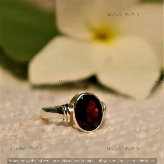 Conjunto de moldura de granada corte oval 3,00 CT criado em laboratório anel de noivado prata esterlina 925 - Imagem 2 de 4