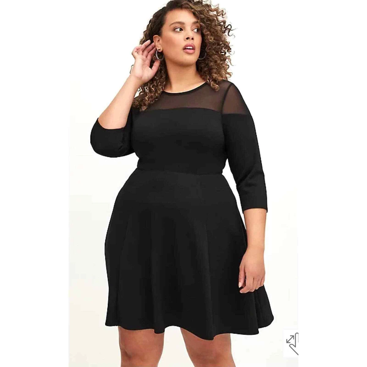 Torrid New 4 (4X, 26) Black Cupro & Mesh Skater Party Cocktail Mini Dress