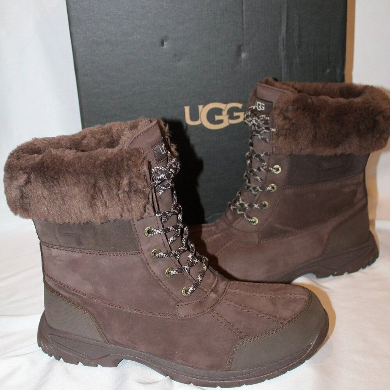 NIB UGG MEN'S BUTTE LOGO LEATHER SUEDE SHEARLING LINED WINTER SNOW BOOTS 10