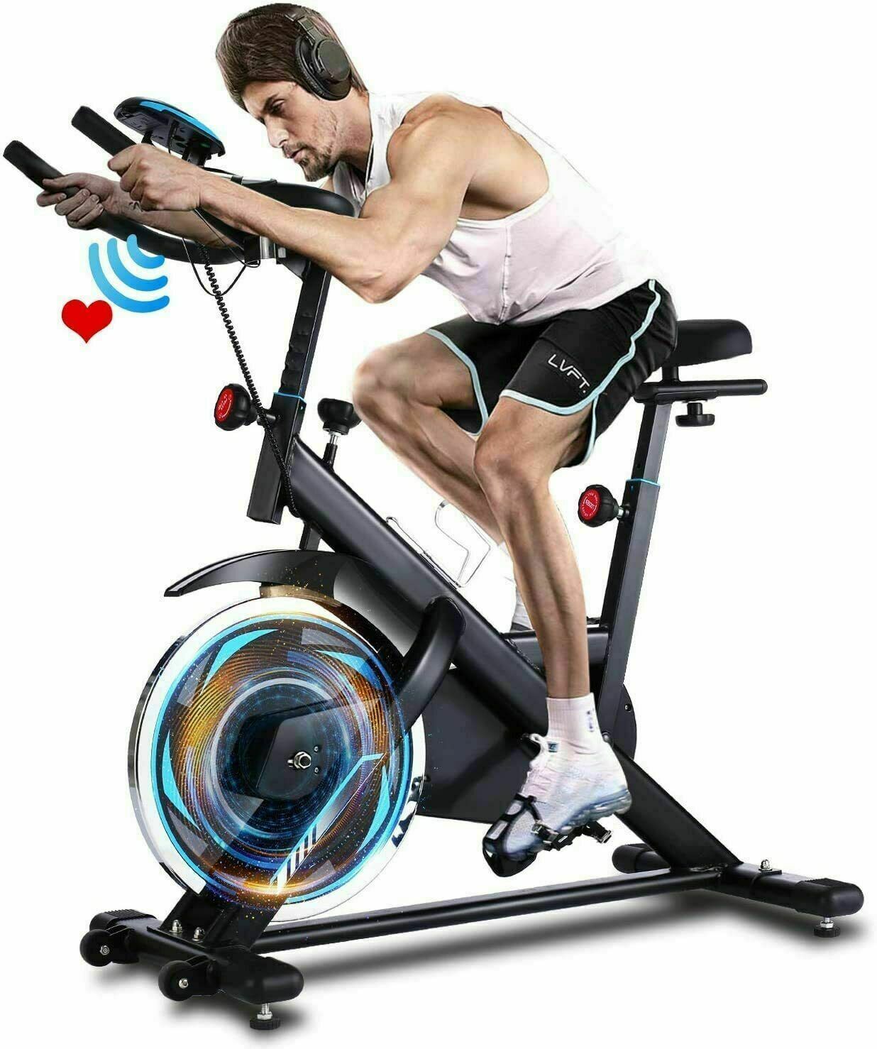 Exercise Bike w/ Heart Rate Monitor & LCD Monitor Comfortable Seat New Year Top~