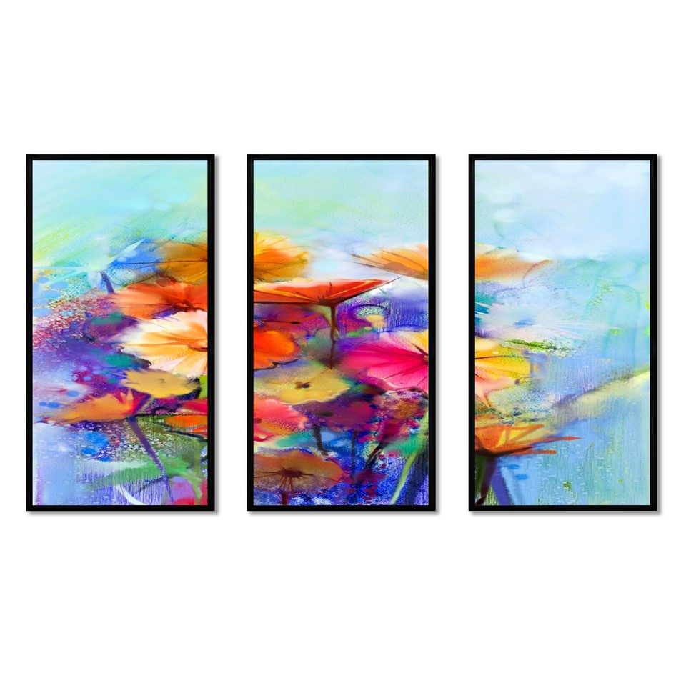 Designart "Abstract Floral Watercolor Painting" Floral Framed Art Set