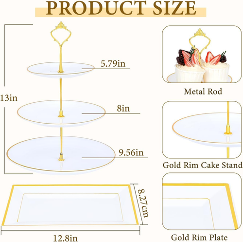 8PCS Cake Stand Set, Plastic Cupcake Stands with Gold Rim, Dessert Display Stand - Picture 6 of 12