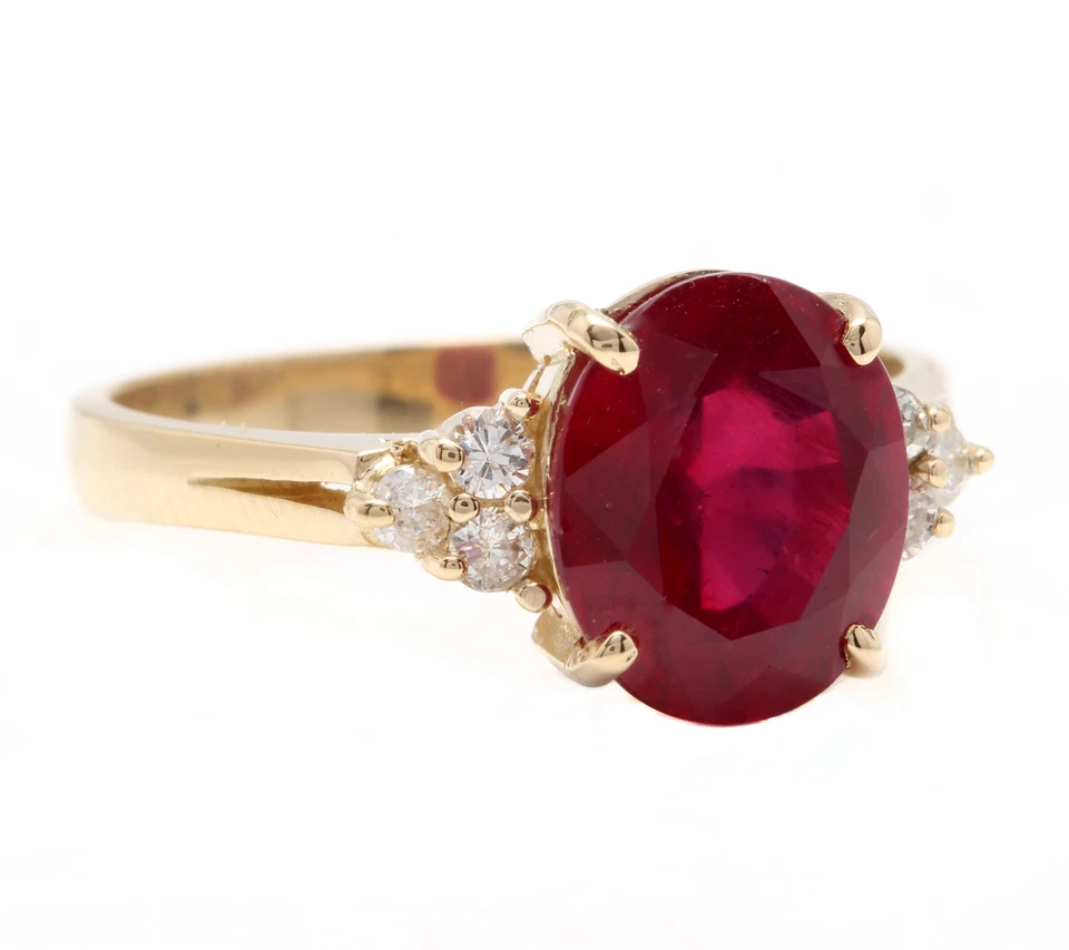 6.34 Ct Natural Ruby & natural Diamond Prong Ring 14K Solid Yellow Gold - Image 2 of 4