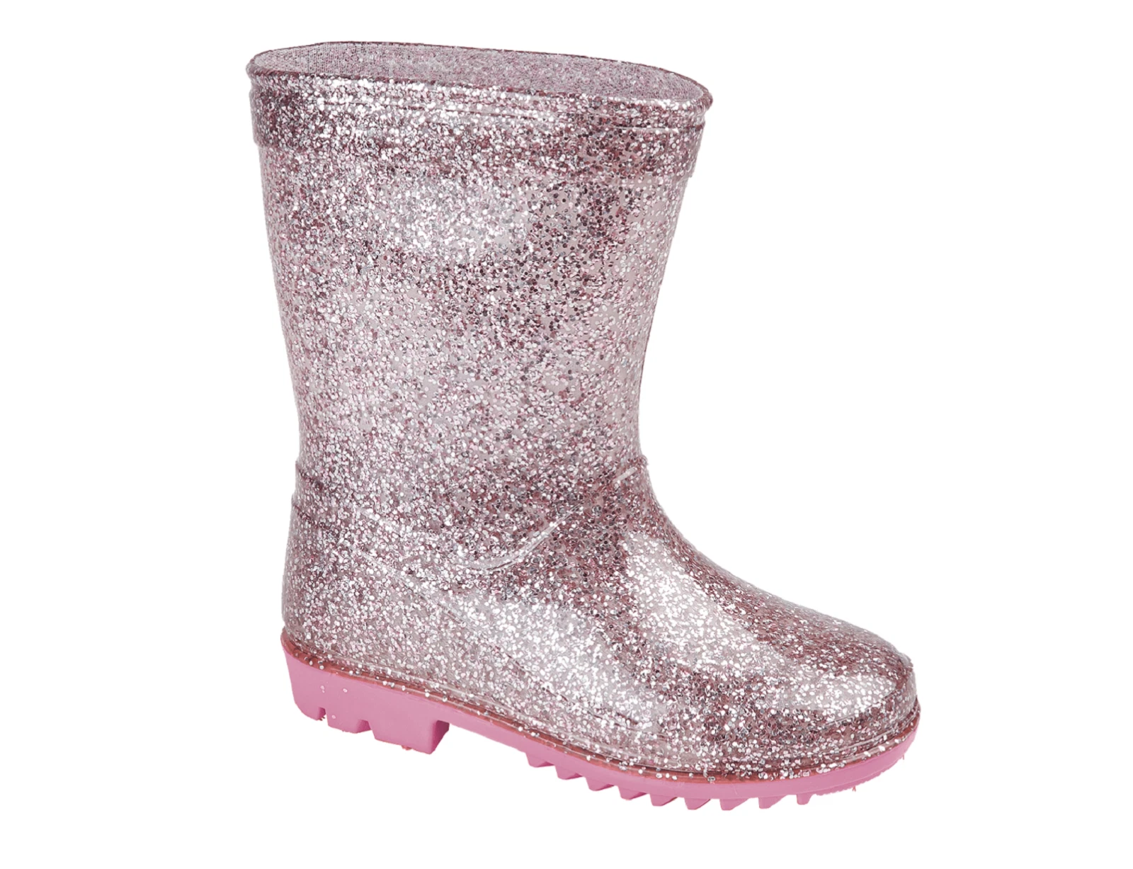 GIRLS PINK GLITTER WELLIES WATERPROOF SPARKLE WELLINGTON RAIN BOOTS UK SIZE  6-12