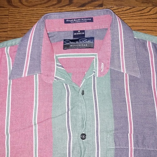Vintage Oscar De La Renta Shirt Mens Medium Color Block Striped Short Sleeve - Picture 2 of 9