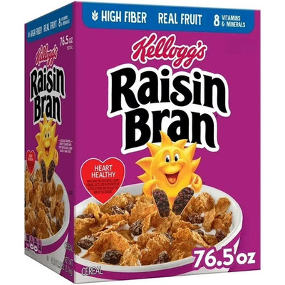 Raisin Bran Cereal 76.5 oz Family Size Kellogg s Breakfast Bulk Sealed Fresh.