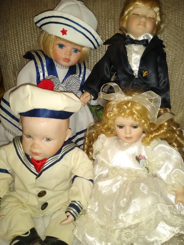FOUR Vintage Porcelain Dolls - Baby boy -Blonde girl -Camelot boy - Allison girl