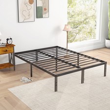 Queen Platform Bed Frame with 14-Inch Under-Bed Storage and Steel Slats