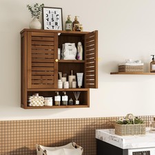 Large Bathroom Wall Cabinet Wooden Storage Cupboard with 2 Door and Open Shelves