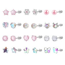 DAILI 12 Pairs Toddler Earrings,Hypoallergenic Titanium Screw Small, silver